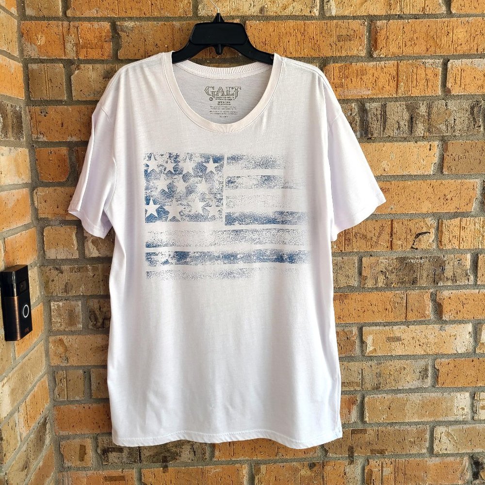 Men’s GALT "Worn Flag" Patriotic USA Graphic Tee T-Shirt White Size XL